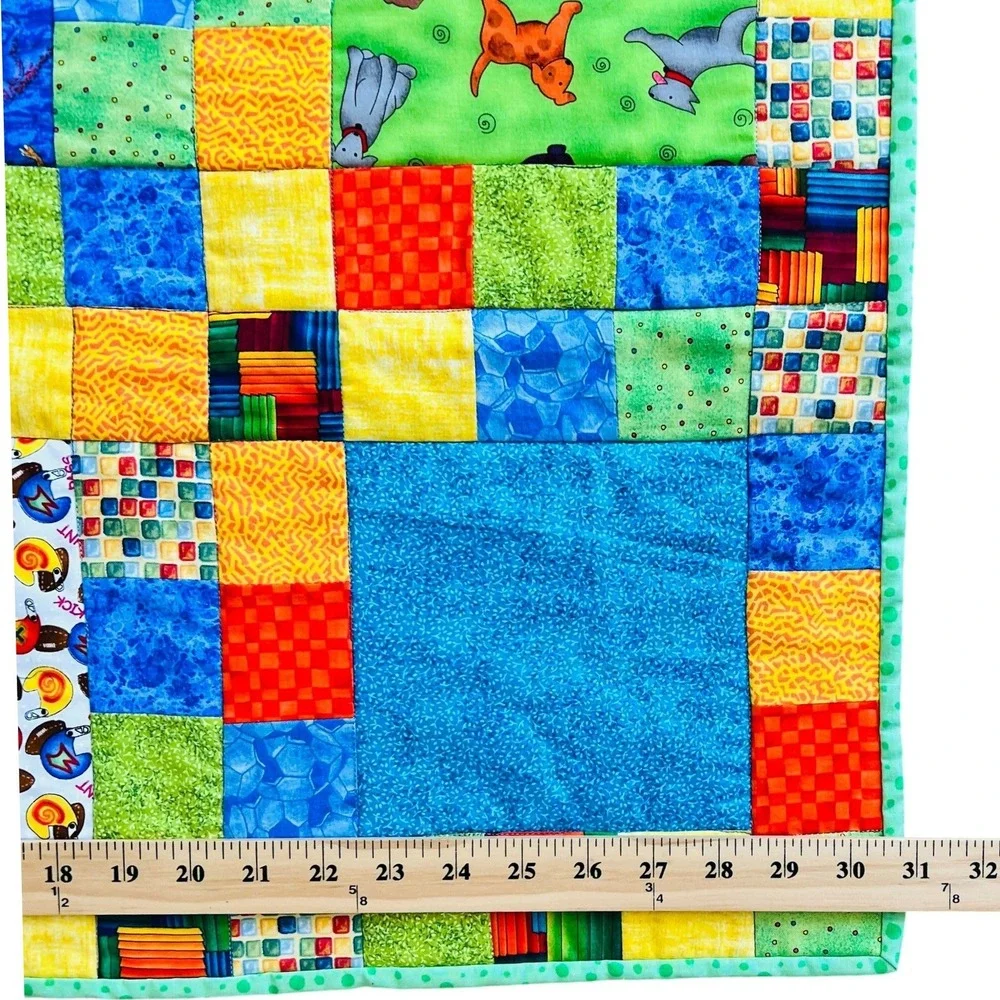 Handmade Patchwork Baby Quilt Dinosaurs Dogs Baseball Frog Blanket Novelty Print